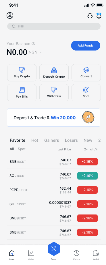 Coldpapa home screen showing balance, quick actions, and live market prices